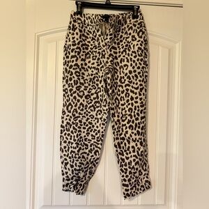 J. Crew Linen Blend Brown and Cream Animal Print Pants